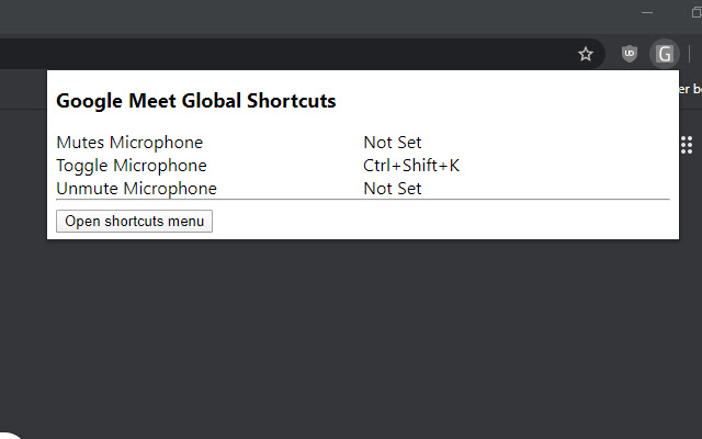 Google Meet Global Shortcuts chrome谷歌浏览器插件_扩展第1张截图