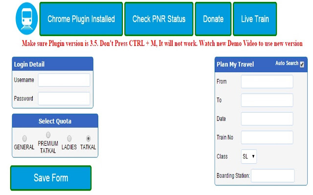 myRailinfo IRCTC Tatkal Ticket Autofill chrome谷歌浏览器插件_扩展第1张截图