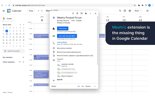 Meeting notes for Google Calendar - Meetric chrome谷歌浏览器插件_扩展第1张截图
