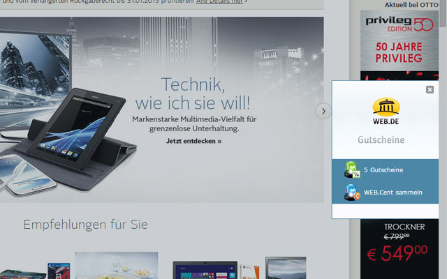 WEB.DE Gutschein-Alarm für Google Chrome chrome谷歌浏览器插件_扩展第1张截图