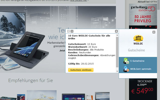 WEB.DE Gutschein-Alarm für Google Chrome chrome谷歌浏览器插件_扩展第2张截图