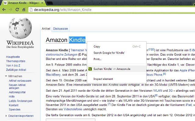 AMAZON.DE - Rechtsklick & Direkte Suche chrome谷歌浏览器插件_扩展第2张截图