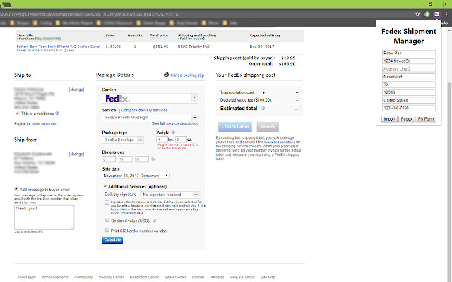 Fedex Quickship chrome谷歌浏览器插件_扩展第1张截图