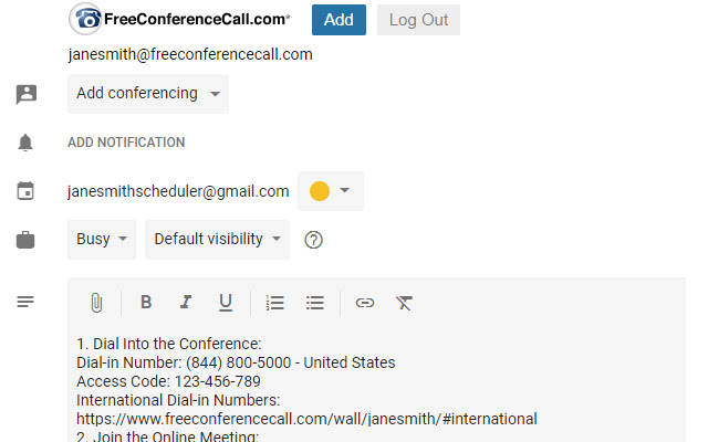 FreeConferenceCall.com Scheduler chrome谷歌浏览器插件_扩展第2张截图