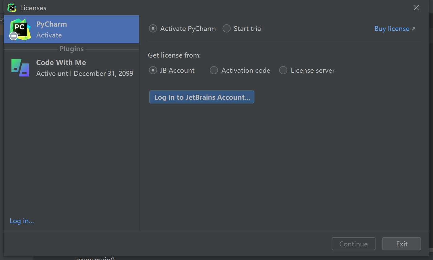 Pycharm 2023.1.4 版本提示需要先登录 JetBrains 账户