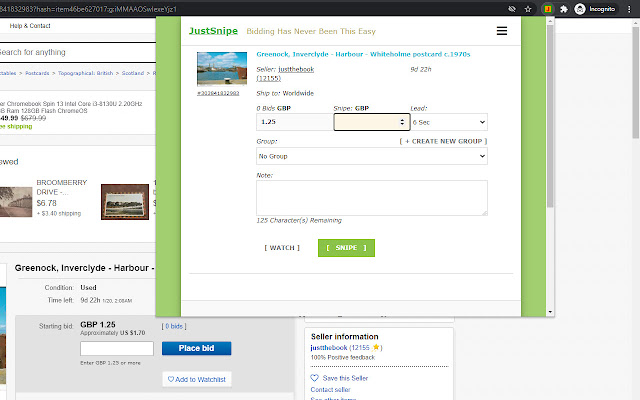 JustSnipe eBay Auction Sniper chrome谷歌浏览器插件_扩展第3张截图