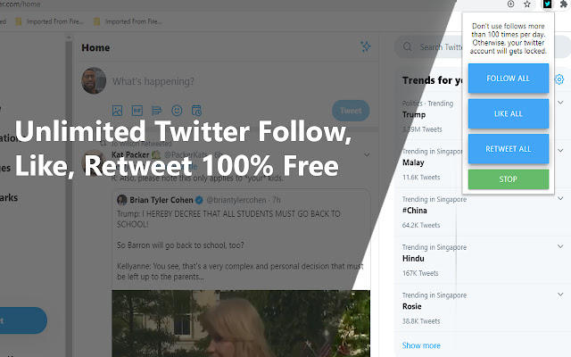 Unlimited Twitter Follower Free :D chrome谷歌浏览器插件_扩展第1张截图