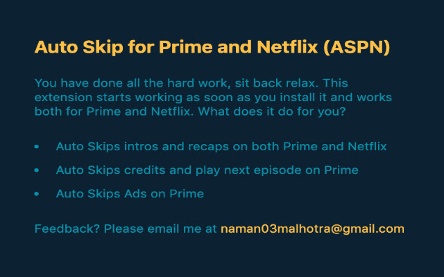 Auto Skip Intro for Prime and Netflix (ASPN) chrome谷歌浏览器插件_扩展第1张截图