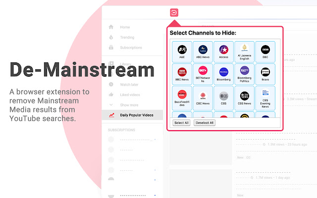 De-Mainstream YouTube™ chrome谷歌浏览器插件_扩展第1张截图