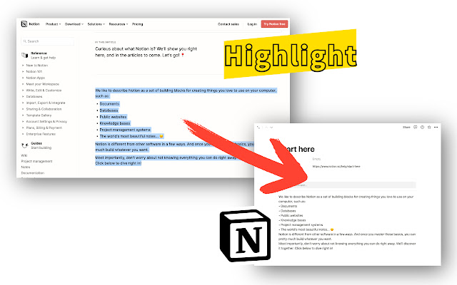 Highlightion - 将 Highlights 保存到 Notion chrome谷歌浏览器插件_扩展第1张截图