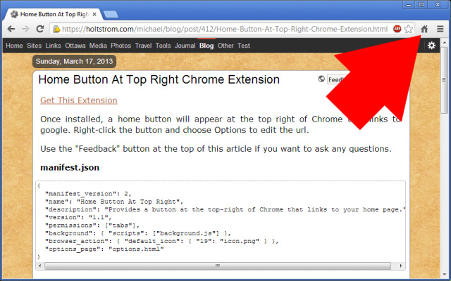 Home Button At Top Right chrome谷歌浏览器插件_扩展第1张截图
