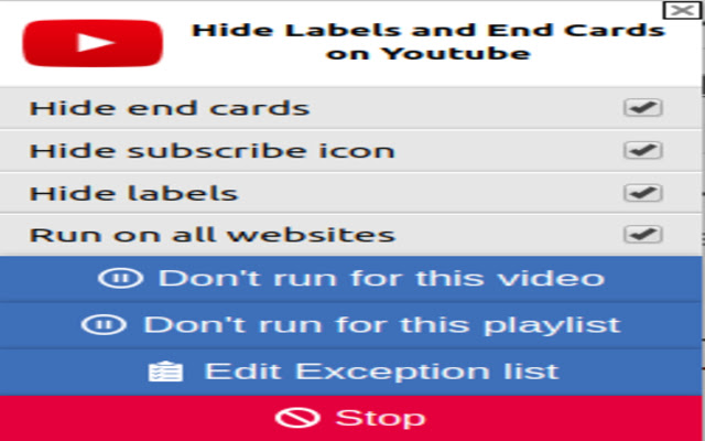 Hide Labels and End Cards on Youtube chrome谷歌浏览器插件_扩展第1张截图