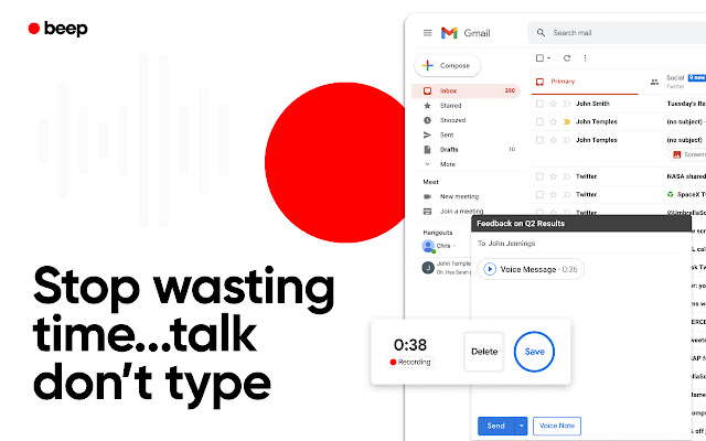 Record Voice Messages in Gmail - Beep chrome谷歌浏览器插件_扩展第1张截图