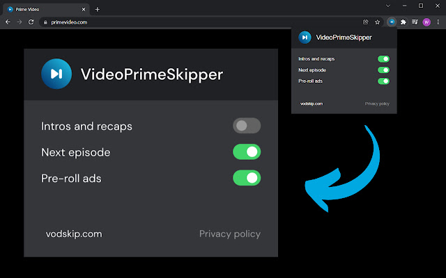 Prime Video Skipper: skip intros & recaps chrome谷歌浏览器插件_扩展第1张截图
