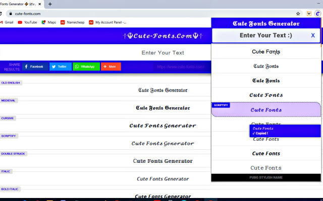 彡 Cute Fonts Generator【Copy 𝓪𝓷𝓭 Paste】⚡ chrome谷歌浏览器插件_扩展第1张截图