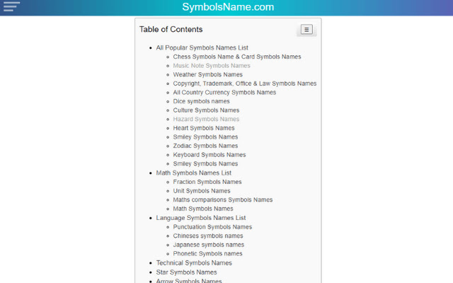 Symbols Name ✦—•♕ Get Symbol Name List ᐈ#1 chrome谷歌浏览器插件_扩展第4张截图