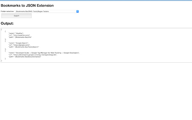 Bookmarks to JSON chrome谷歌浏览器插件_扩展第1张截图