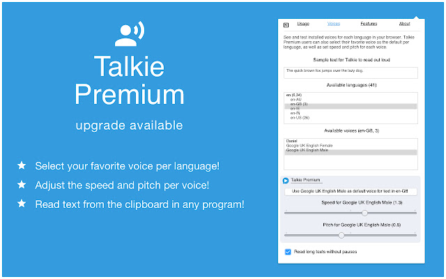 Talkie: text-to-speech, many languages! chrome谷歌浏览器插件_扩展第3张截图