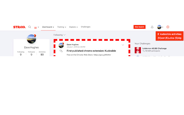 Kudosible – Hotkeys for Strava Kudos chrome谷歌浏览器插件_扩展第1张截图