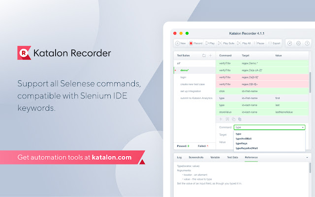 Katalon Recorder (Selenium tests generator) chrome谷歌浏览器插件_扩展第3张截图