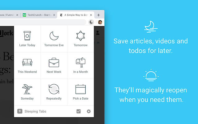 Tab Snooze chrome谷歌浏览器插件_扩展第1张截图