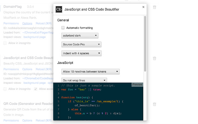 JavaScript and CSS Code Beautifier chrome谷歌浏览器插件_扩展第3张截图