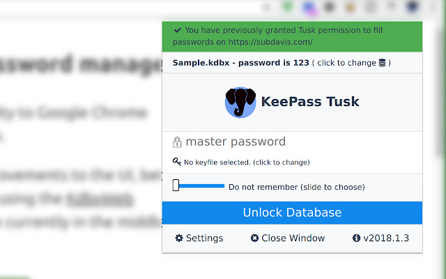 KeePass Tusk - Password Access and Autofill chrome谷歌浏览器插件_扩展第3张截图