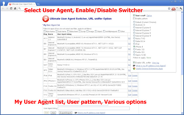 User Agent Switcher, URL sniffer chrome谷歌浏览器插件_扩展第2张截图