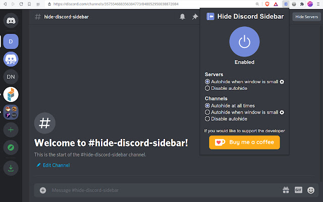 Hide Discord Sidebar chrome谷歌浏览器插件_扩展第1张截图