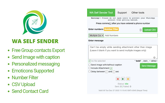 WA Self Sender - Send Messages Free chrome谷歌浏览器插件_扩展第1张截图