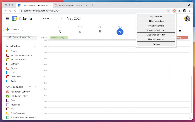 Multiple Calendars Selector for Google Cal chrome谷歌浏览器插件_扩展第1张截图