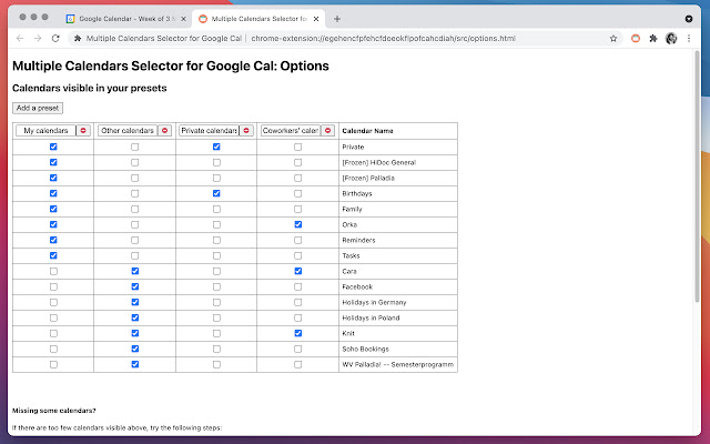 Multiple Calendars Selector for Google Cal chrome谷歌浏览器插件_扩展第2张截图