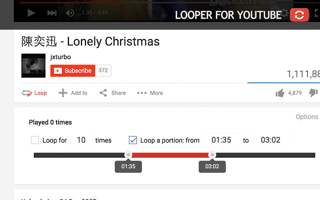 Looper for YouTube - 自动重播 chrome谷歌浏览器插件_扩展第2张截图