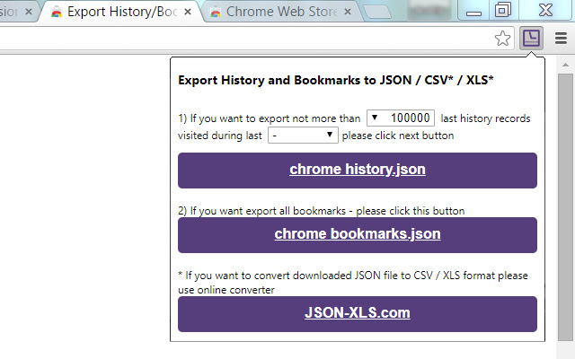Export History/Bookmarks to JSON/CSV*/XLS* chrome谷歌浏览器插件_扩展第1张截图