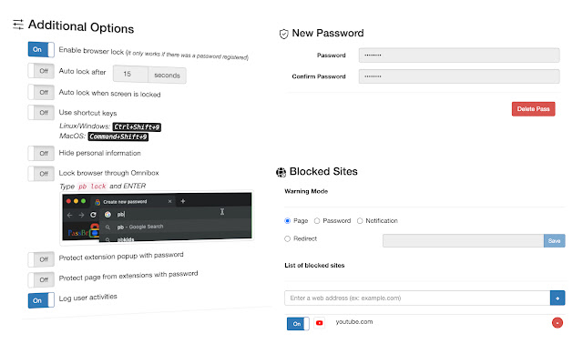 PassBrow: Browser Password/Site Blocking chrome谷歌浏览器插件_扩展第2张截图