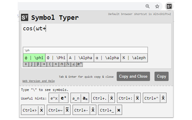 Symbol Typer - Write Math and Symbols Easily chrome谷歌浏览器插件_扩展第1张截图