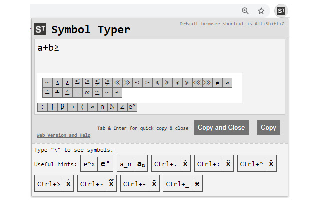 Symbol Typer - Write Math and Symbols Easily chrome谷歌浏览器插件_扩展第2张截图