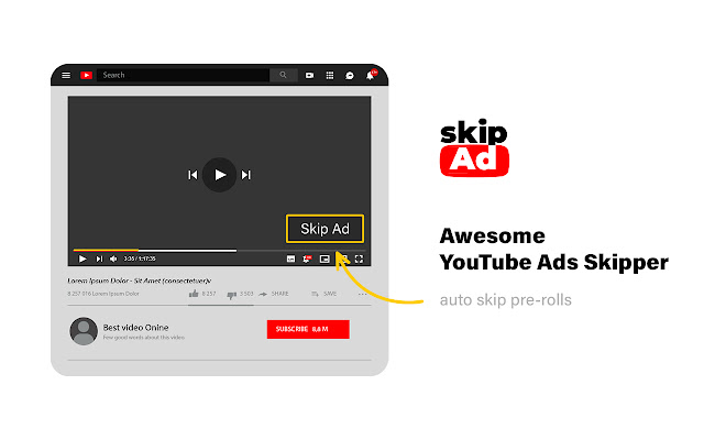SkipAd - Ad Block & Auto Ad Skip on YouTube chrome谷歌浏览器插件_扩展第1张截图
