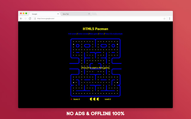 Pacman Game Offline for Google Chrome chrome谷歌浏览器插件_扩展第2张截图