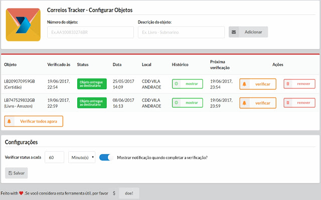 Correios Tracker chrome谷歌浏览器插件_扩展第1张截图