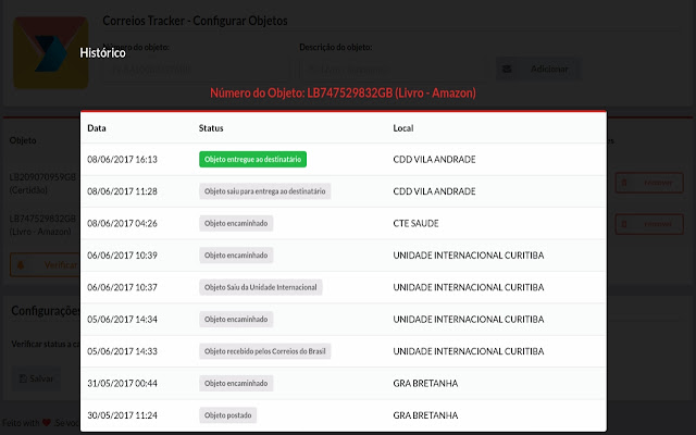 Correios Tracker chrome谷歌浏览器插件_扩展第2张截图