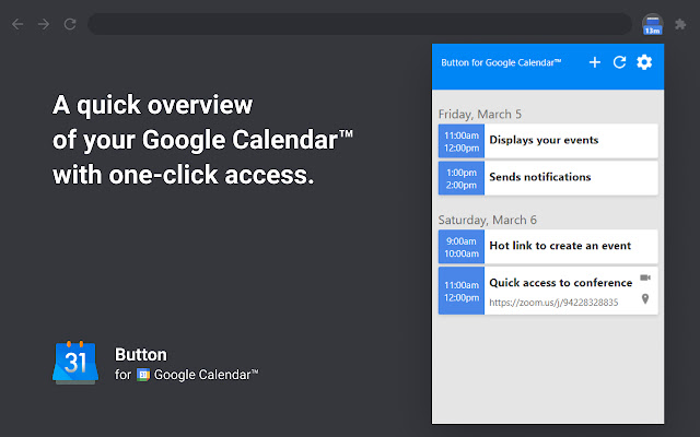 Button for Google Calendar™ chrome谷歌浏览器插件_扩展第1张截图