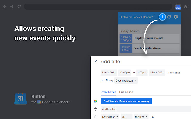 Button for Google Calendar™ chrome谷歌浏览器插件_扩展第4张截图