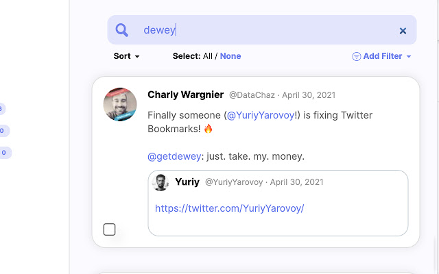 dewey. Organize & Share Twitter Bookmarks chrome谷歌浏览器插件_扩展第3张截图