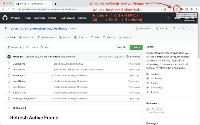 Refresh Active Frame chrome谷歌浏览器插件_扩展第1张截图