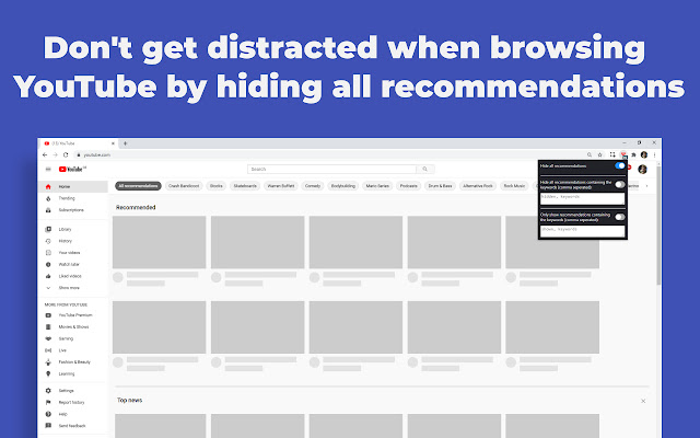 Recommendation filter for YouTube chrome谷歌浏览器插件_扩展第1张截图
