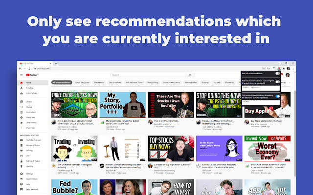 Recommendation filter for YouTube chrome谷歌浏览器插件_扩展第2张截图