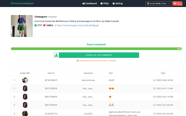 InsCommentExport-Download Instagram Comments chrome谷歌浏览器插件_扩展第1张截图