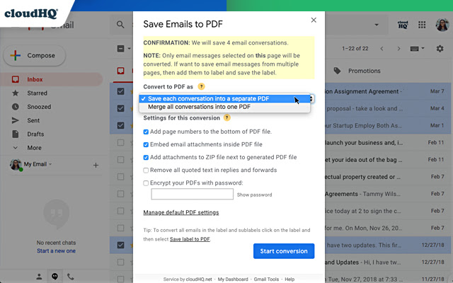 Save Emails to PDF by cloudHQ chrome谷歌浏览器插件_扩展第3张截图