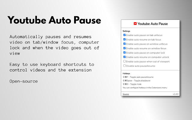 Youtube Auto Pause chrome谷歌浏览器插件_扩展第1张截图